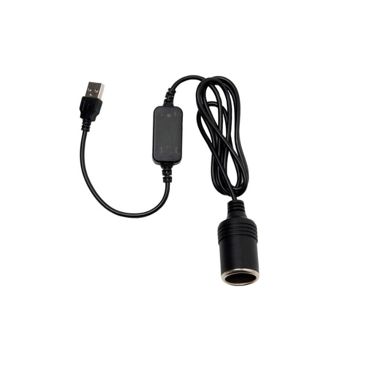 Collection of A black USB adapter cable with a USB-A connector on one end and a cylindrical power plug on the other in a gallery layout