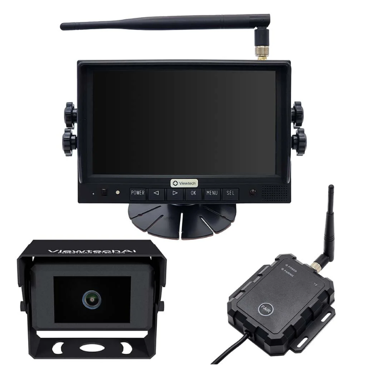 Collection of ViewtechAi VTAIWTK wireless reversing camera trailer kit with monitor, AI camera and transmitter in a gallery layout