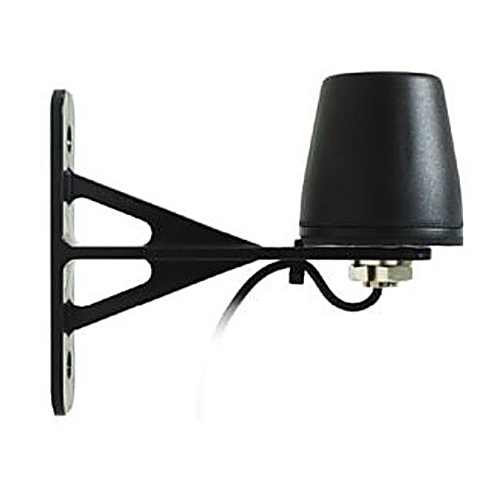Collection of RFI CSM550-5M-SMA antenna mounted on RFI wall bracket, side view in a gallery layout