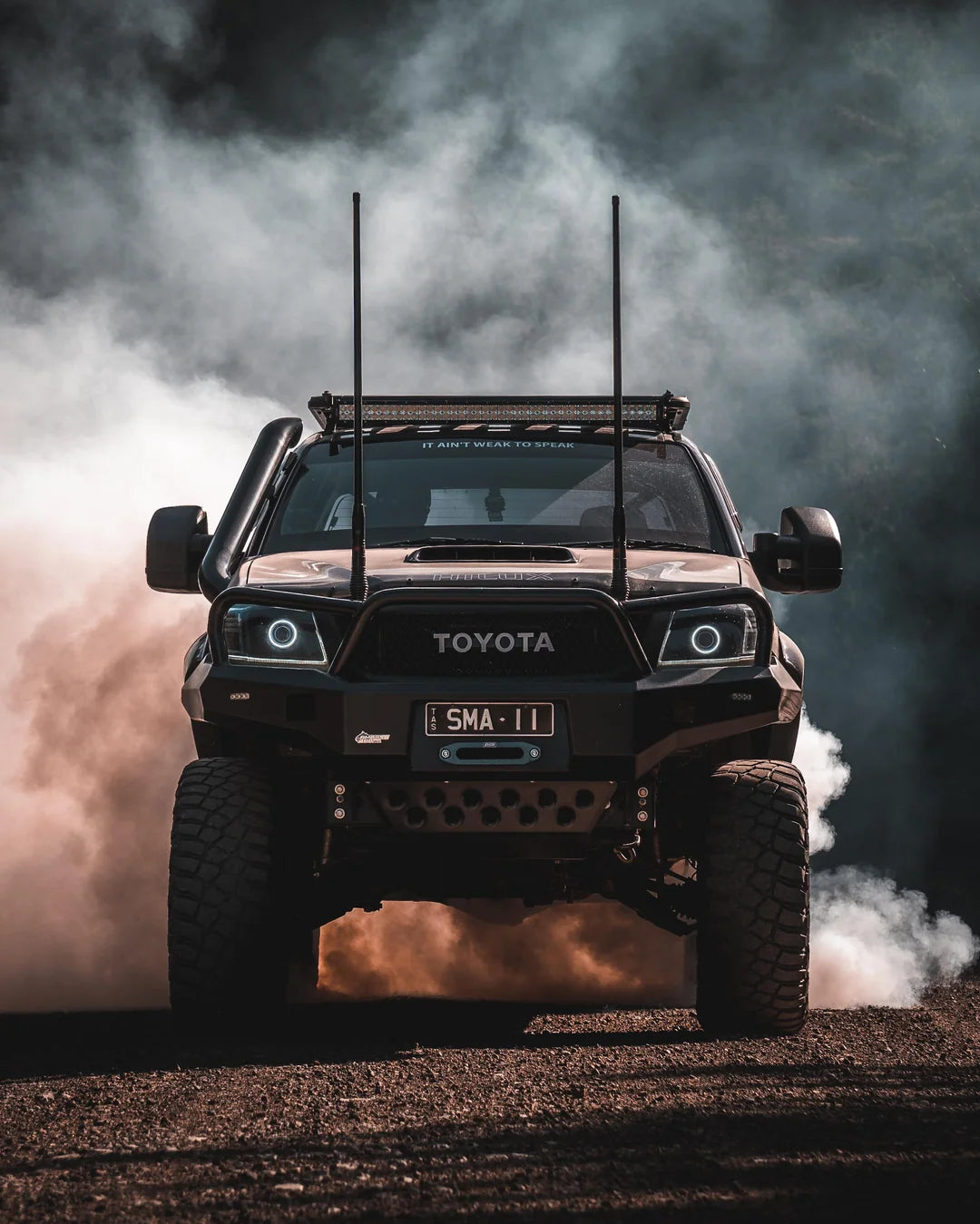 Collection of 4WD Toyota fitted with antennas in a gallery layout