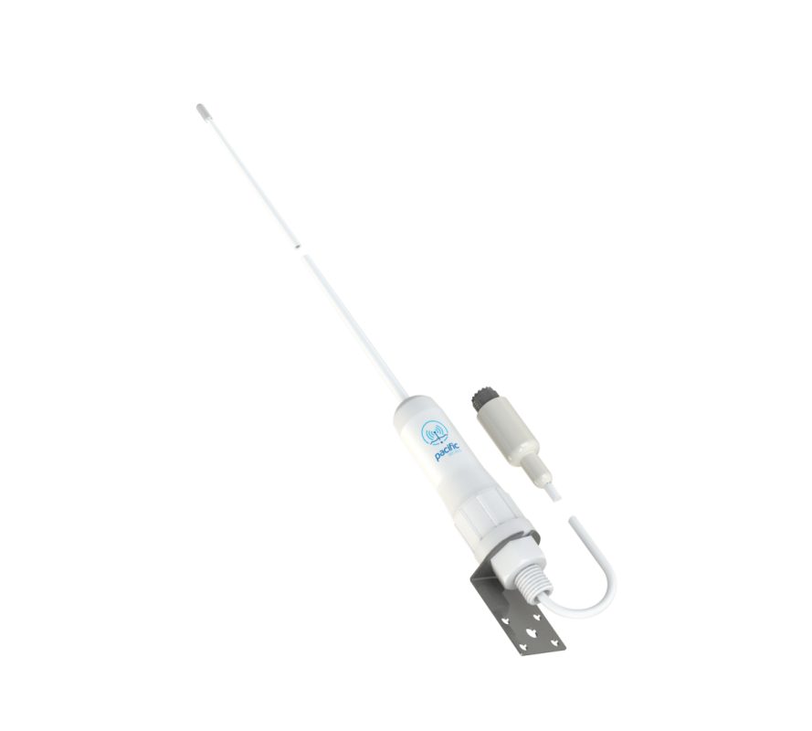 Collection of A white marine electronic device with an adjustable antenna, a mounting bracket, and a small secondary component in a gallery layout