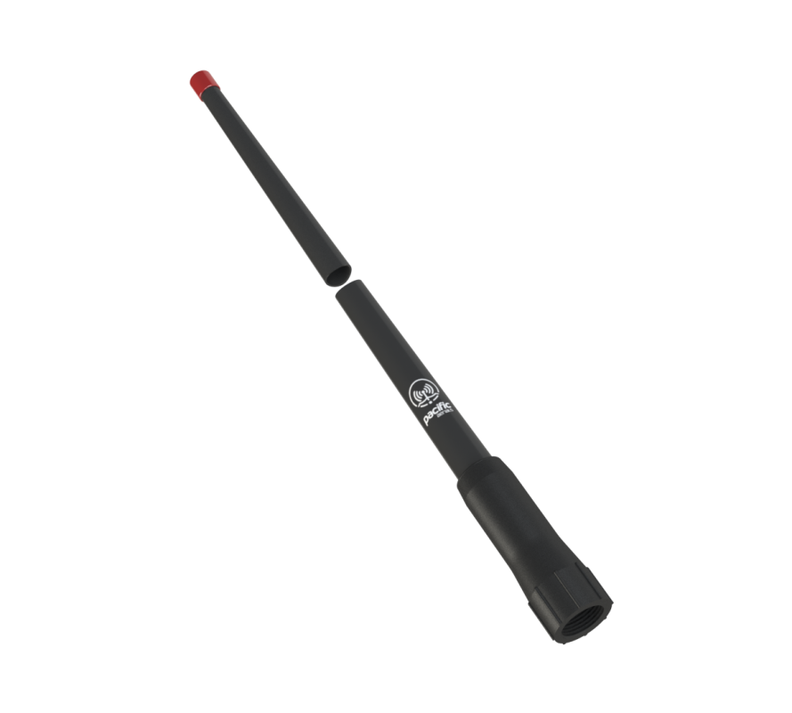 Collection of A black telescopic antenna with a red tip and white printed logo in a gallery layout