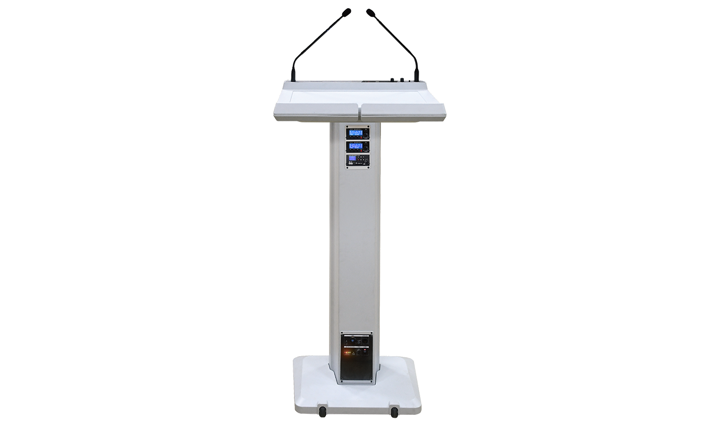 Collection of Chiayo Lectern Pro wireless PA lectern, side angle in a gallery layout