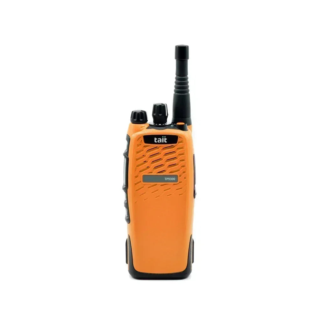 Collection of Tait TP9310 VHF two-way radio in Hi-Viz Orange, front view for high-visibility worksites in a gallery layout